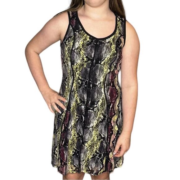 BAR III Sleeveless Mesh Lace DRESS Women's Small Black Yellow Pink Gray Lined - Picture 1 of 9